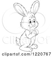 Clipart Of An Outlined Cute Bunny Rabbit Facing Left Royalty Free Vector Illustration