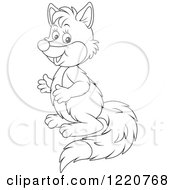 Clipart Of An Outlined Cute Fox Standing Upright And Facing Left Royalty Free Vector Illustration