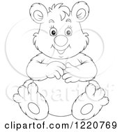 Clipart Of An Outlined Sitting Chubby Bear Royalty Free Vector Illustration