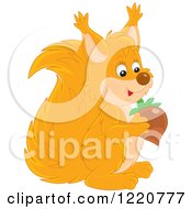 Clipart Of An Orange Squirrel Holding An Acorn Royalty Free Vector Illustration