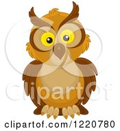 Clipart Of A Brown Owl With Yellow Eyes Royalty Free Vector Illustration