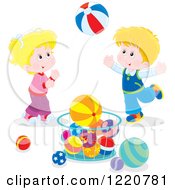Poster, Art Print Of Boy And Girl Playing With Balls