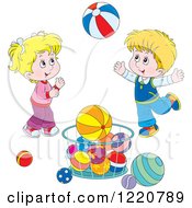 Poster, Art Print Of Twin Boy And Girl Playing With Balls