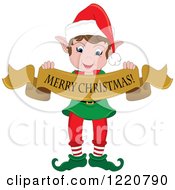 Poster, Art Print Of Happy Christmas Elf Holding A Merry Christmas Banner