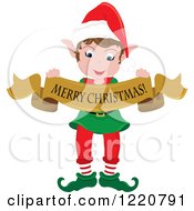 Poster, Art Print Of Happy Christmas Elf With A Merry Christmas Banner