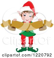 Poster, Art Print Of Happy Christmas Elf Holding A Blank Scroll Banner