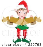 Poster, Art Print Of Happy Christmas Elf Holding A Scroll Banner