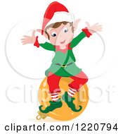 Poster, Art Print Of Happy Christmas Elf Sitting On A Bauble