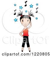 Clipart Of An Asian Girl Dancing Under Blue Stars And Music Notes Royalty Free Vector Illustration by Pams Clipart
