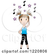 Clipart Of A Brunette Girl Dancing Under Purple Stars And Music Notes Royalty Free Vector Illustration