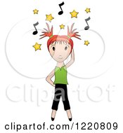 Poster, Art Print Of Red Haired Girl Dancing Under Yellow Stars And Music Notes