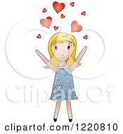 Poster, Art Print Of Cute Blond Girl Tossing Hearts Into The Air