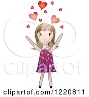 Clipart Of A Cute Brunette Girl Tossing Hearts Into The Air Royalty Free Vector Illustration