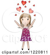 Poster, Art Print Of Cute Brunette Girl Tossing Hearts Into The Air