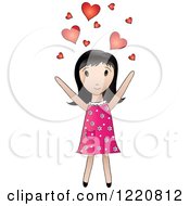 Poster, Art Print Of Cute Black Haired Girl Tossing Hearts Into The Air