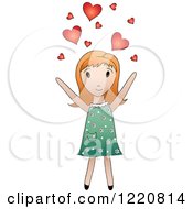 Poster, Art Print Of Cute Red Haired Girl Tossing Hearts Into The Air