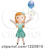 Poster, Art Print Of Red Haired Girl With A Blue Party Balloon And Confetti