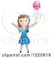 Poster, Art Print Of Brunette Girl With A Pink Party Balloon And Confetti