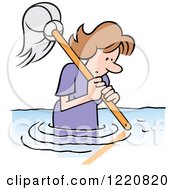 Clipart Of A Woman With A Mop Wading In Water Royalty Free Vector Illustration