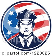 Poster, Art Print Of Retro Police Man In An American Flag Circle