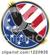 Clipart Of A Bald Eagle Flying Over An American Flag Circle Royalty Free Vector Illustration