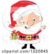 Poster, Art Print Of Santa Claus Holding A Christmas Present And Waving