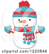 Poster, Art Print Of Cute Christmas Snowman Wearing A Hat Mittens And Scarf