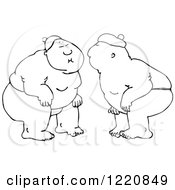 Clipart Of Outlined Sumo Wrestlers Facing Each Other Royalty Free Vector Illustration