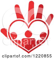 Clipart Of Red People In A Heart Over A Hand Royalty Free Vector Illustration