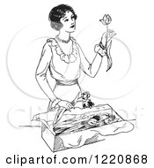 Poster, Art Print Of Black And White Retro Woman Opening A Box Of Tulips
