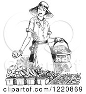 Poster, Art Print Of Black And White Retro Woman Shopping For Produce