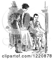 Black And White Retro Housewife Setting A Fireside Table For Her Husband