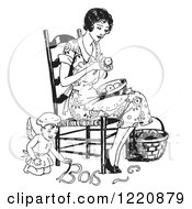 Poster, Art Print Of Black And White Retro Chef Angel Helping A Woman Peel Apples