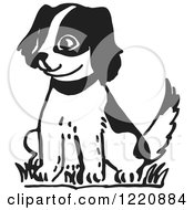 Poster, Art Print Of Happy Puppy Sitting In Black And White