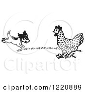 Poster, Art Print Of Happy Puppy And Chicken Black And White