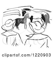 Clipart Of Ranchers Watching A Foal And Horse Royalty Free Vector Illustration