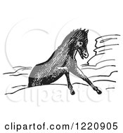 Clipart Of A Black And White Horse Stuck In Rocks Royalty Free Vector Illustration