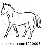 Clipart Of A Black And White Horse Royalty Free Vector Illustration
