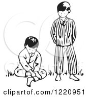 Clipart Of A Black And White Boy Standing Next To His Pouting Brother Royalty Free Vector Illustration