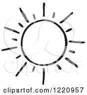 Clipart Of A Black And White Shining Sun Royalty Free Vector Illustration