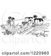 Poster, Art Print Of Black And White Boys Tending To Cattle Chickens And Pigs On A Farm