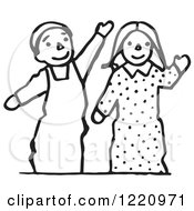 Clipart Of Black And White Waving Puppets Royalty Free Vector Illustration
