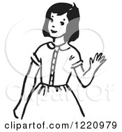 Clipart Of A Black And White Girl Waving Royalty Free Vector Illustration by Picsburg