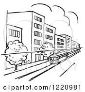 Clipart Of A Black And White Tram In A City Royalty Free Vector Illustration by Picsburg