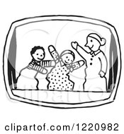 Clipart Of A Black And White Puppet Show Royalty Free Vector Illustration