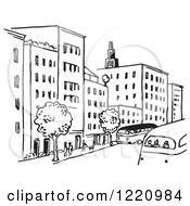 Clipart Of A Black And White City Street Royalty Free Vector Illustration