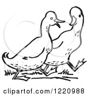 Clipart Of Black And White Walking Ducks Royalty Free Vector Illustration by Picsburg #COLLC1220988-0181
