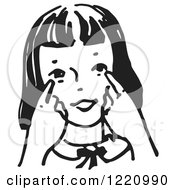 Clipart Of A Black And White Girl Pointing To Her Eyes Royalty Free Vector Illustration by Picsburg #COLLC1220990-0181