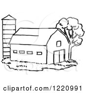 Clipart Of A Black And White Barn And Silo Royalty Free Vector Illustration