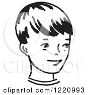 Clipart Of A Black And White Happy Boy Royalty Free Vector Illustration